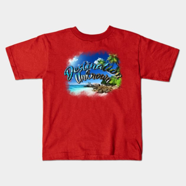 Destination Unknown Summer Vibes Kids T-Shirt by 8 Fists of Tees